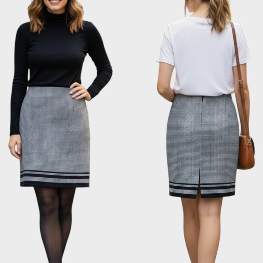 Dana Buchman Houndstooth Pencil Skirt Black White Wool Cashmere Size 12